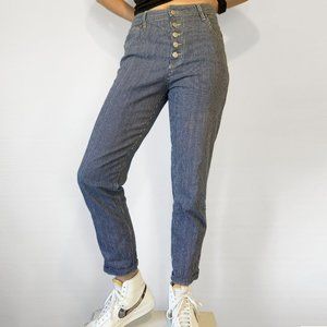 High-Rise Pinstriped Boot Cut Jeans